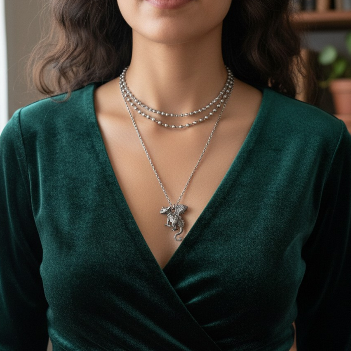 s925 Sterling Silver Crystal Dark Fantasy Flying Dragon Pendant