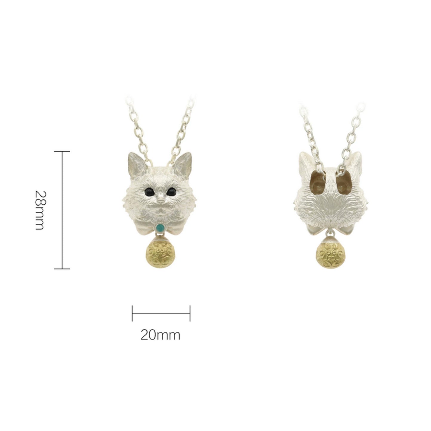 s925 Sterling Silver Ragdoll Cat Pendant Necklace Cute Cat Bell Necklace