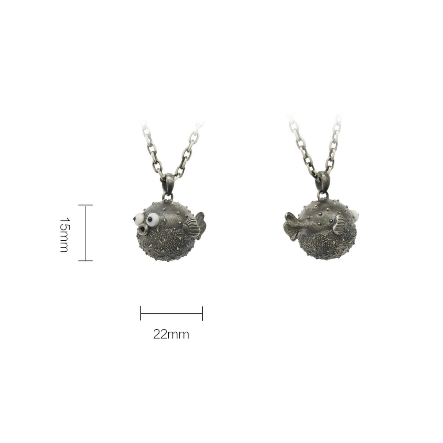 s925 Sterling Silver Vintage Angry Pufferfish Fish Cute Pendant Necklace