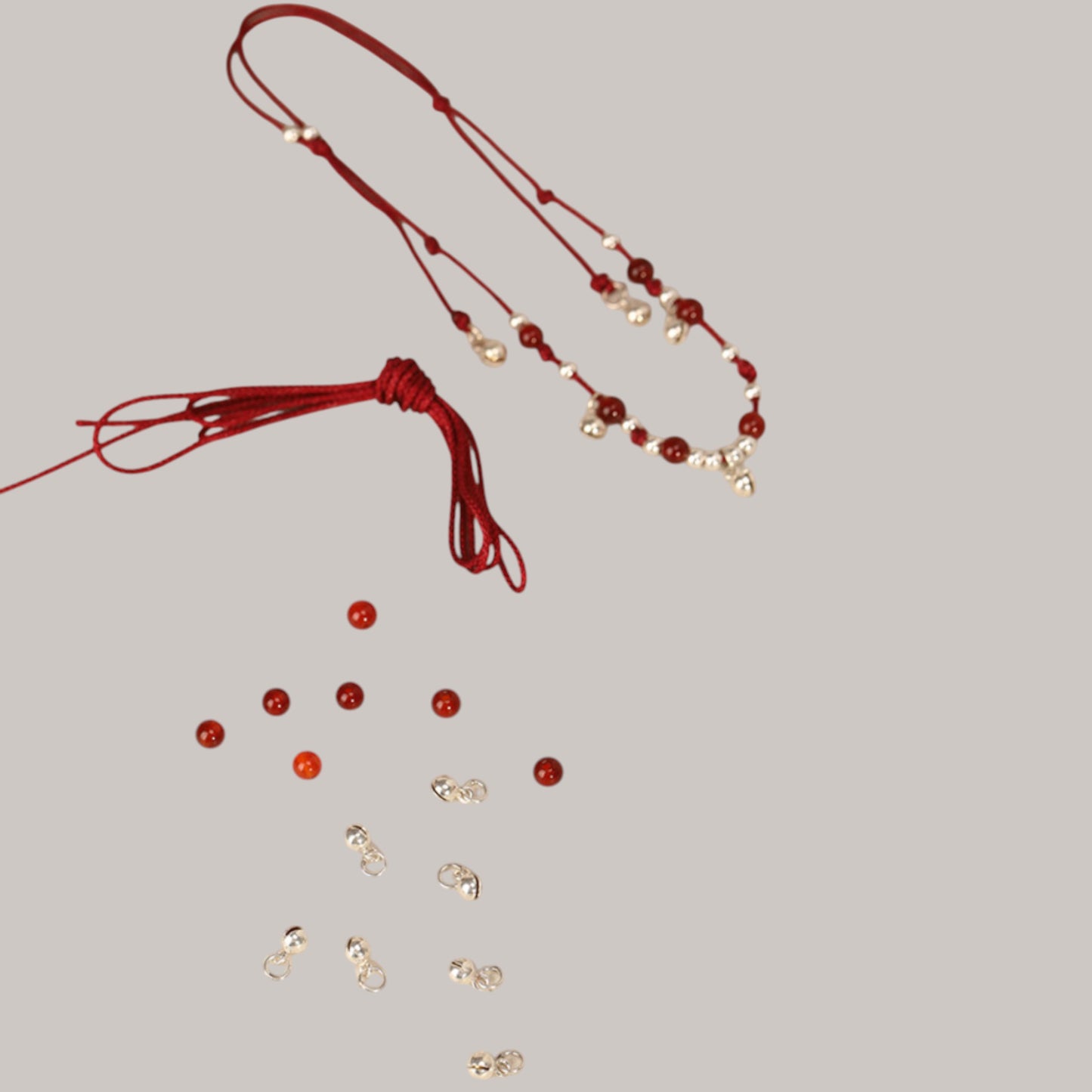 s925 990 Red Agate Sterling Silver Bell Red String Anklet Lucky Fortune Bead