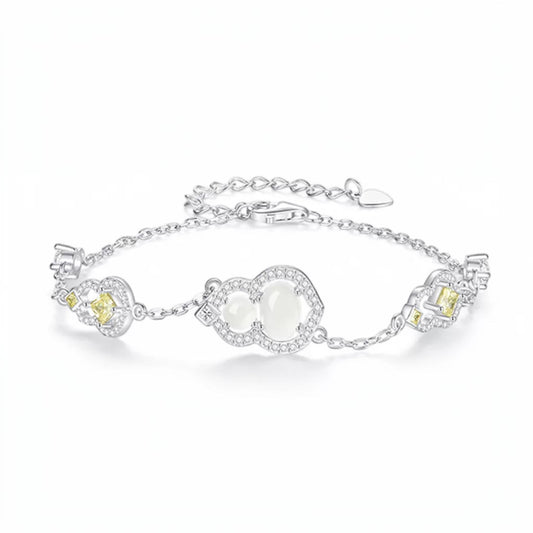 S925 Sterling Silver Minimal Lucky Jade Gourd Charm Bracelet