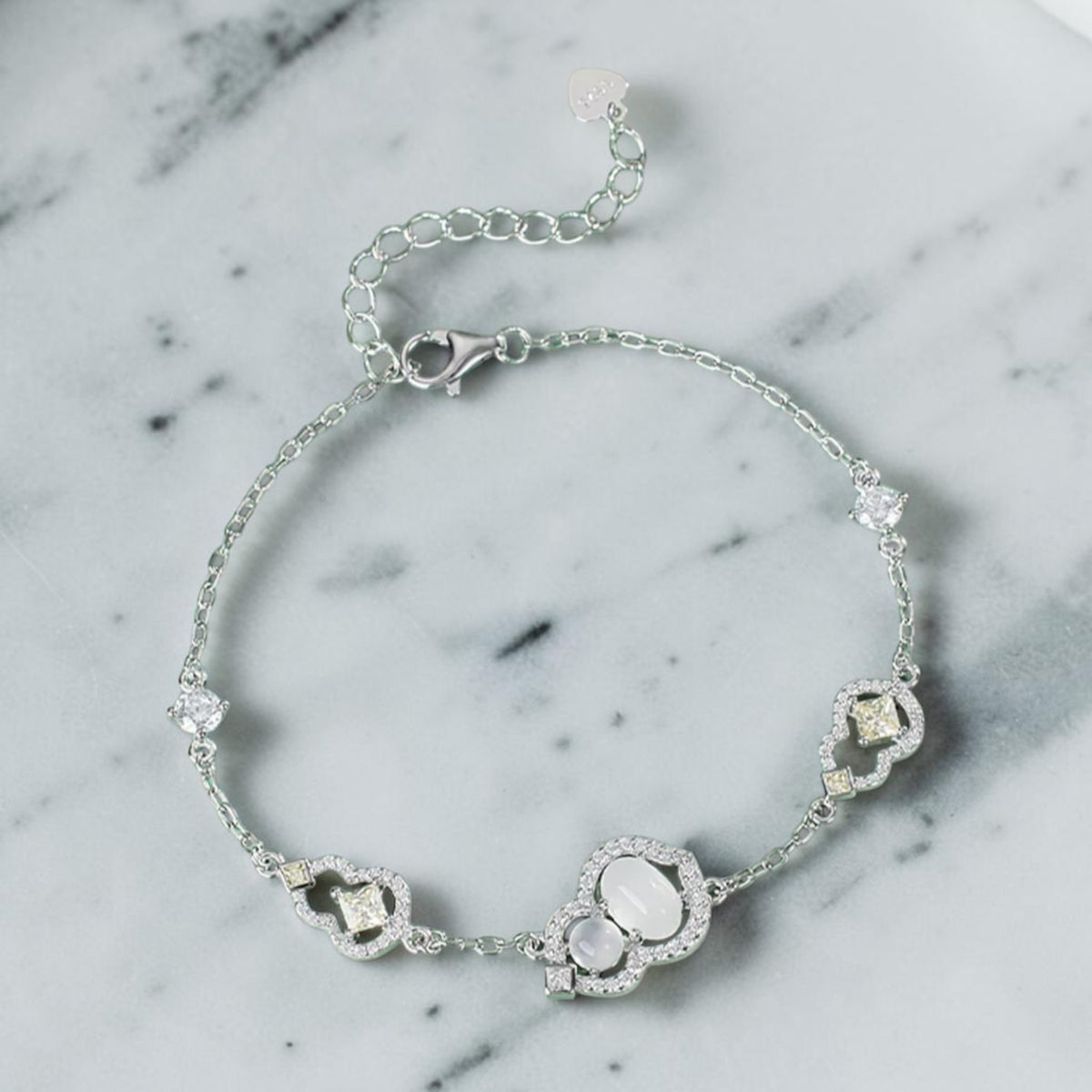 S925 Sterling Silver Minimal Lucky Jade Gourd Charm Bracelet