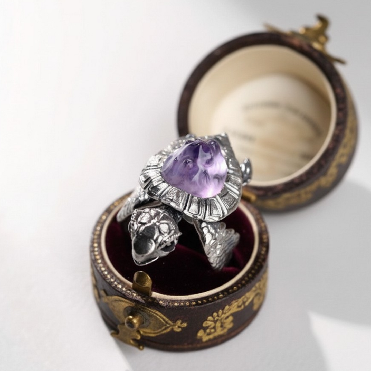 s925 Sterling Silver Purple Amethyst Turtle Open Band Ring and Pendant