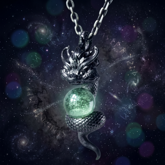 s925 Sterling Silver Snake Dragon Charm Phantom Quartz Pendant and Necklace