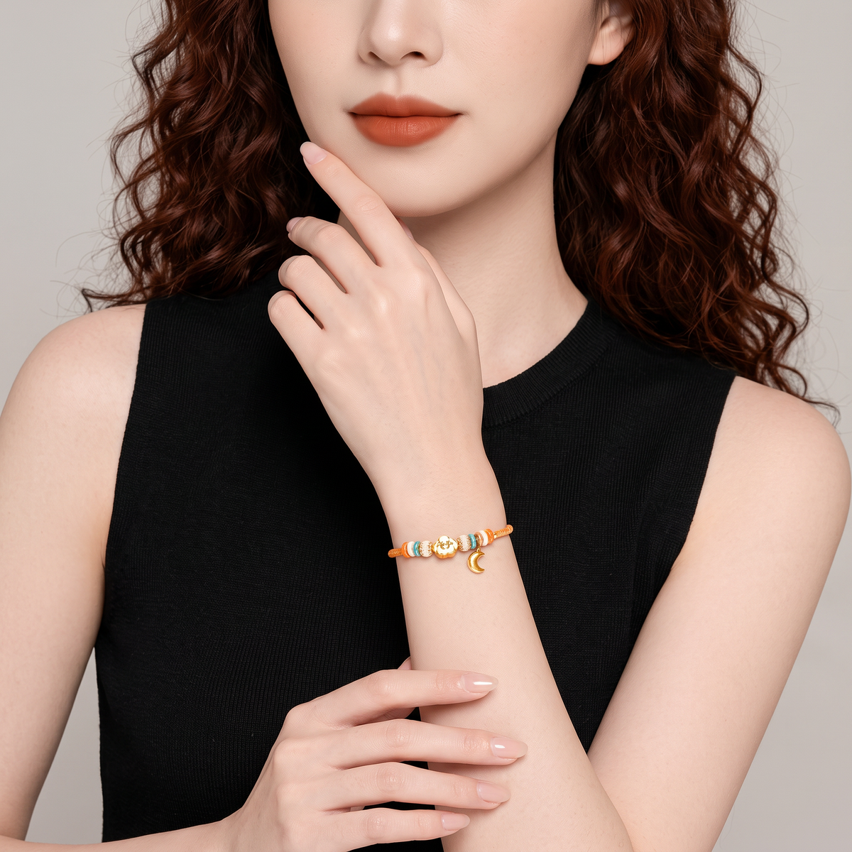 S925 Sterling Silver Zodiac Chinese Year of Sheep Cute Charm Moon Star Cord Bracelet Kid and Adult