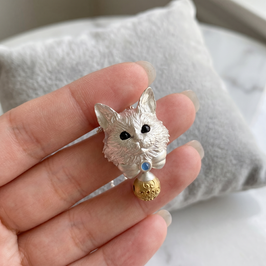 s925 Sterling Silver Ragdoll Cat Pendant Necklace Cute Cat Bell Necklace