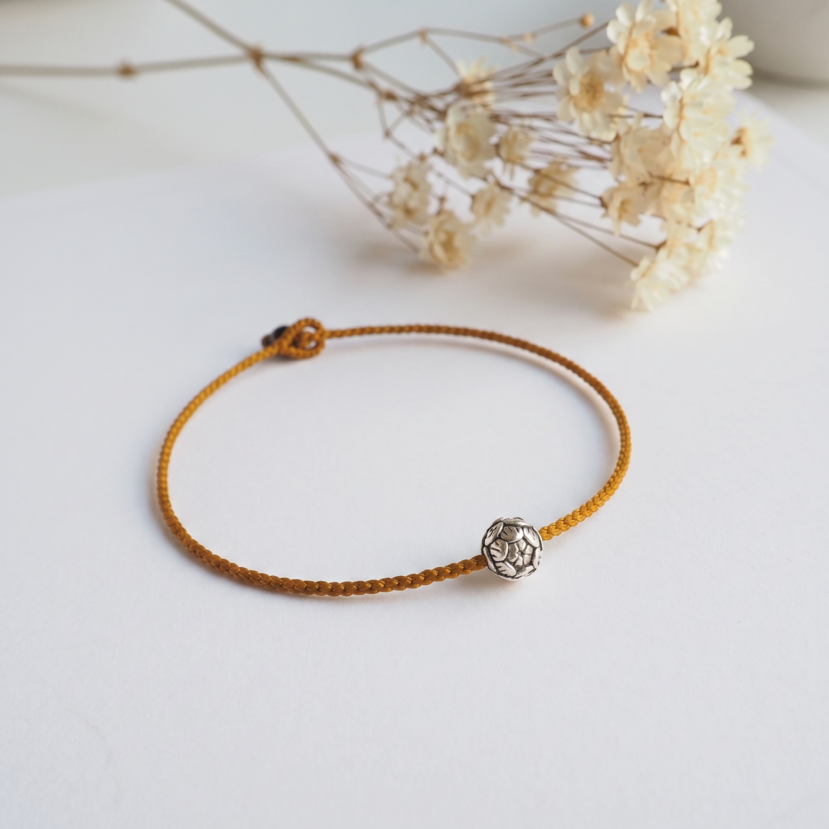 s925 Fine Sterling Silver Lotus Flower Seed Pod Lucky Charm Bracelet