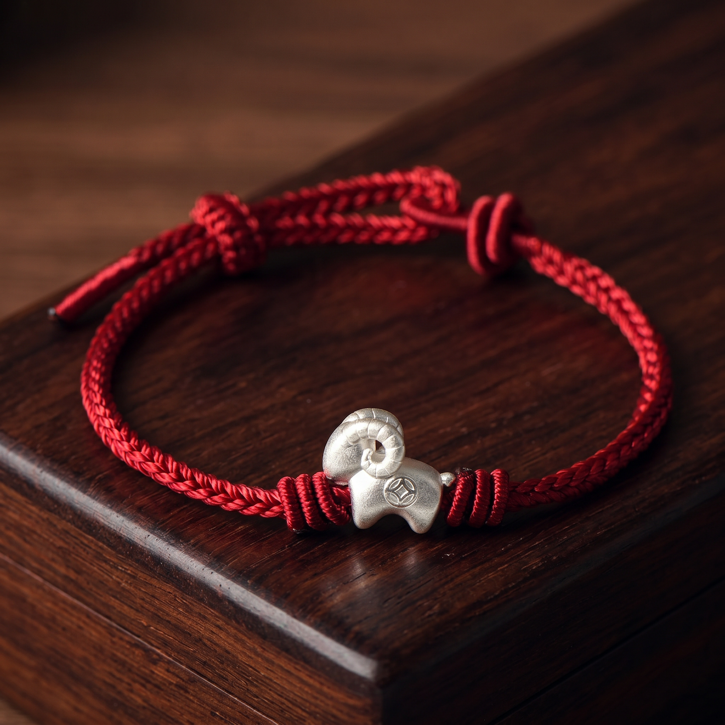 999 Fine Sterling Silver Chinese Zodiac Sheep Charm Braided Bracelet