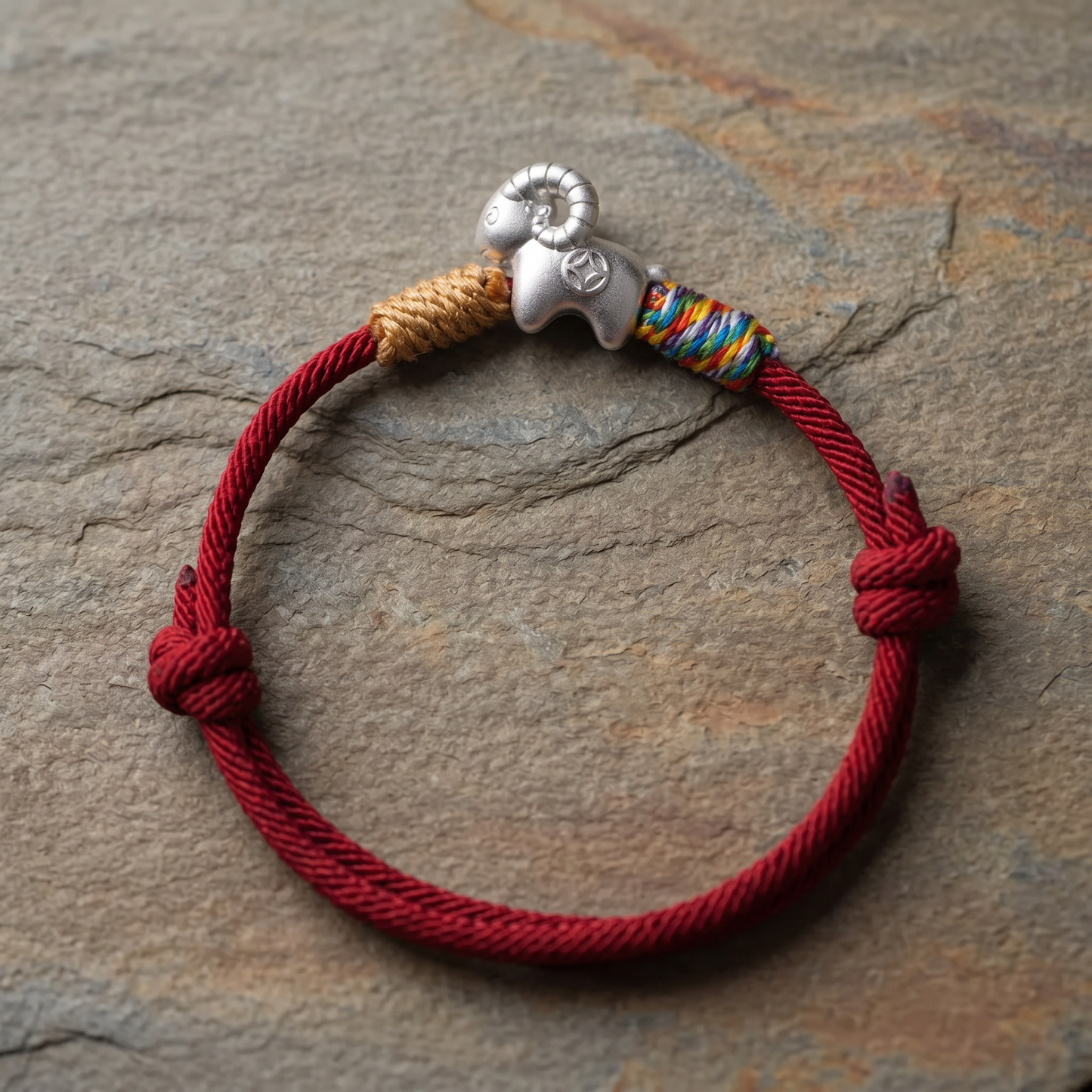 999 Fine Sterling Silver Chinese Zodiac Sheep Charm Braided Bracelet