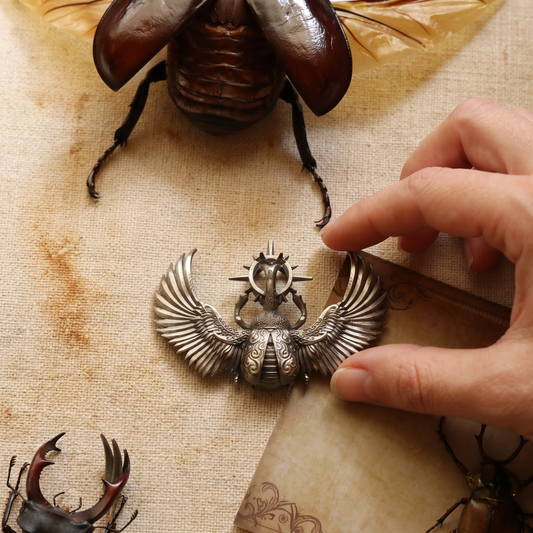 s925 Sterling Silver Vintage Scarab Insect Rhinoceros Beetle Pendant Necklace
