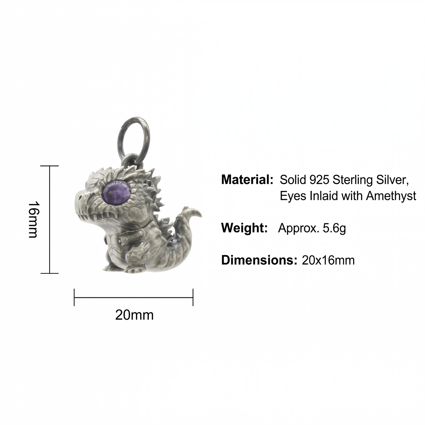 s925 Sterling Silver Vintage Godzilla Pendant Necklace