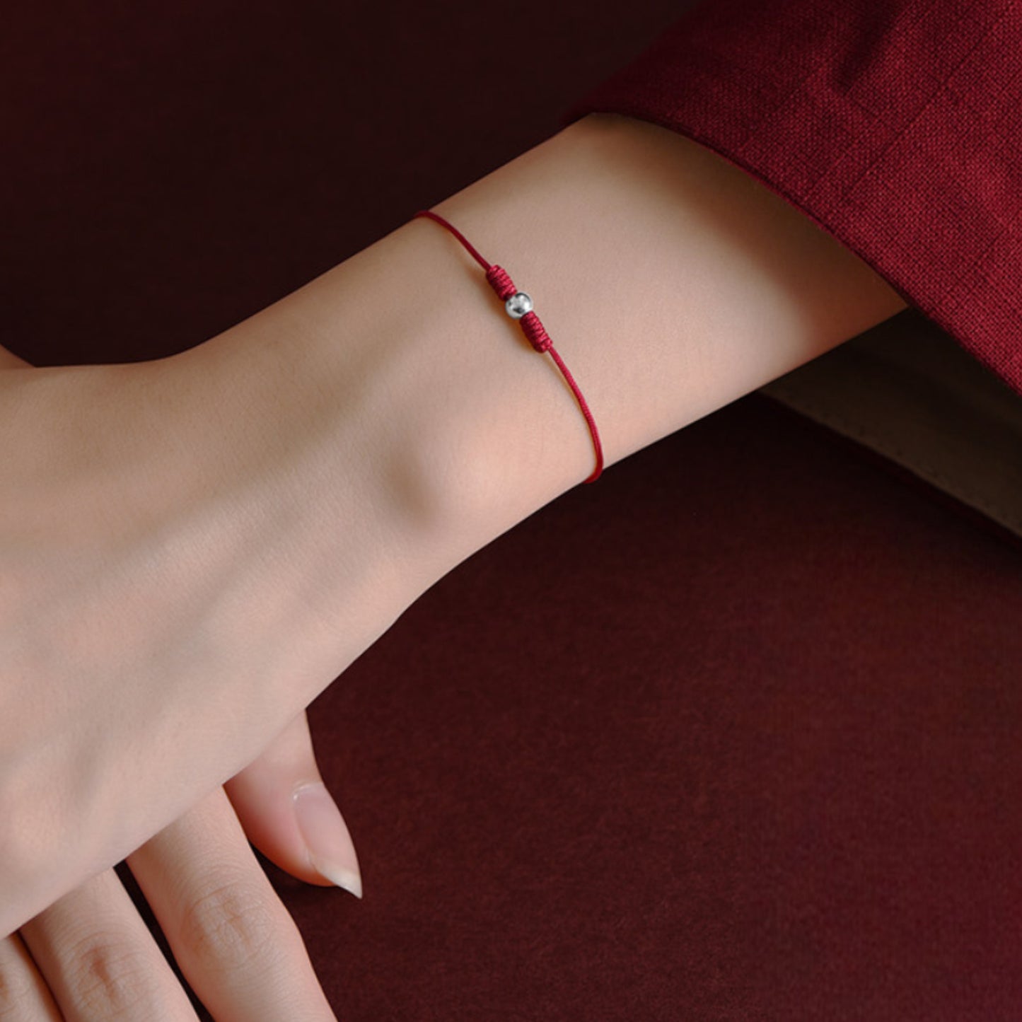 S925 Sterling Silver Lucky Bead Red Rope Anklet Bracelet Ultra-Fine Style