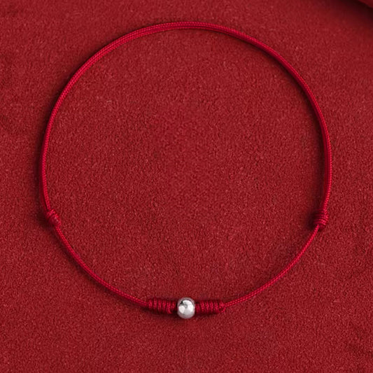 S925 Sterling Silver Lucky Bead Red Rope Anklet Bracelet Ultra-Fine Style