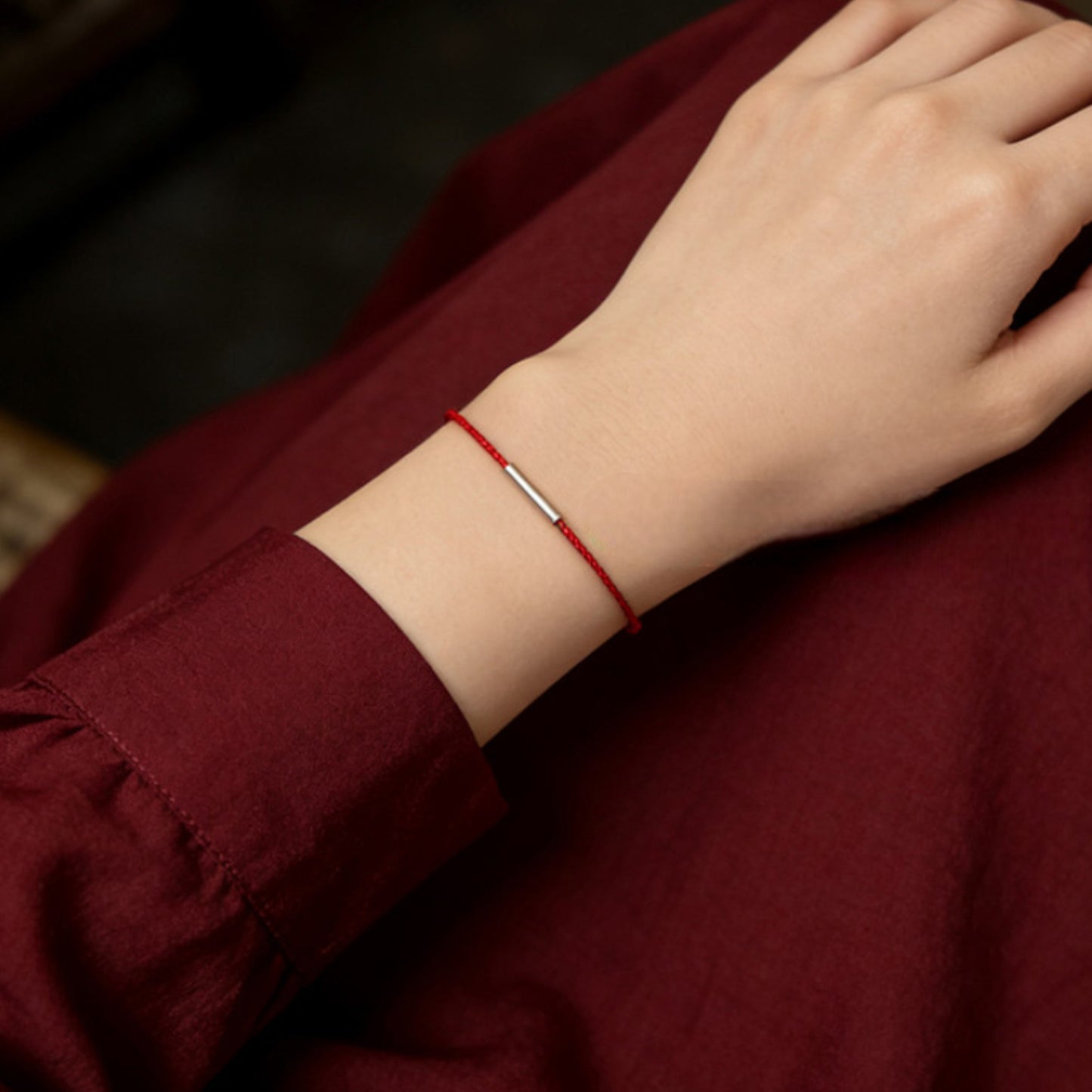 S925 Sterling Silver Ultra-Fine Minimal Stacking Red Rope Anklet Bracelet