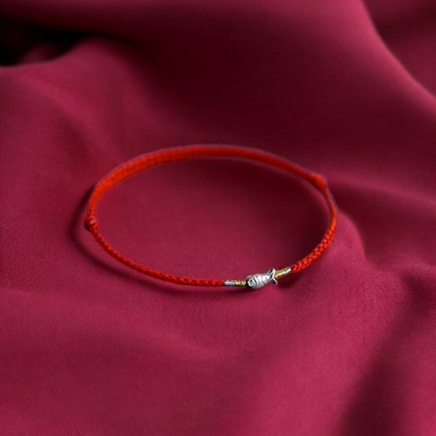 S925 Sterling Silver Koi Lucky Fish Charm Ultra-Fine Minimal Red Rope Anklet Bracelet