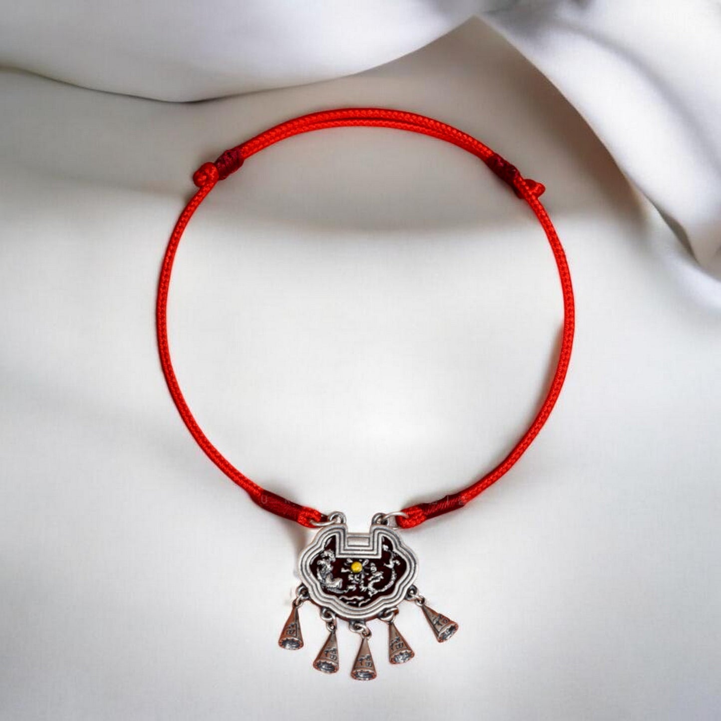 999 Pure Silver Charm Blessing Lock Pet Collar Cat and Dog Handmade Woven
