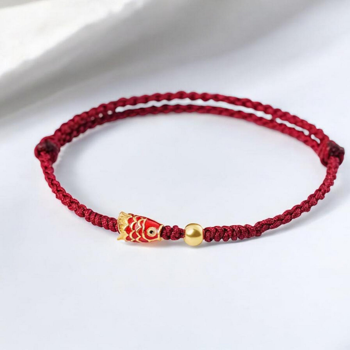S925 Sterling Silver Koi Lucky Fish Charm Red Rope Bracelet