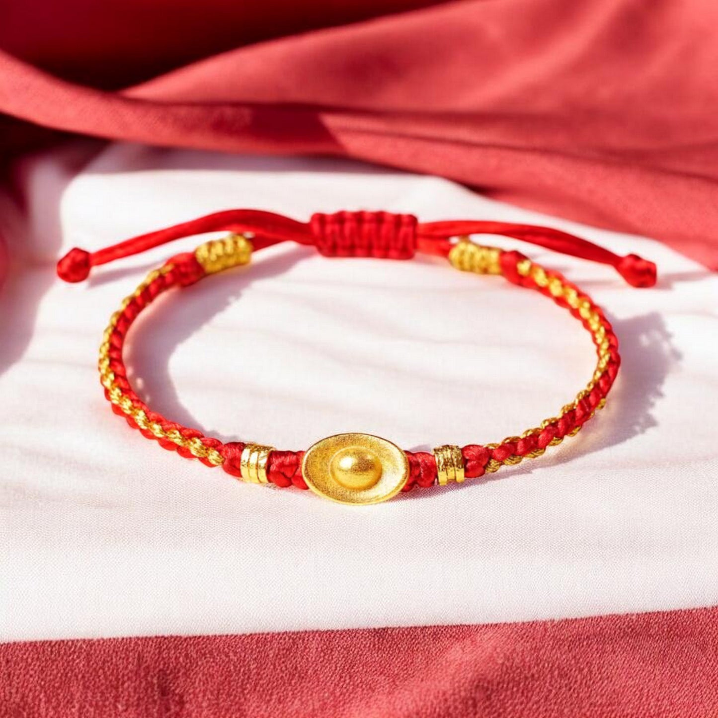 S925 Sterling Silver Yuanbao Ingot Charm Red Rope Bracelet