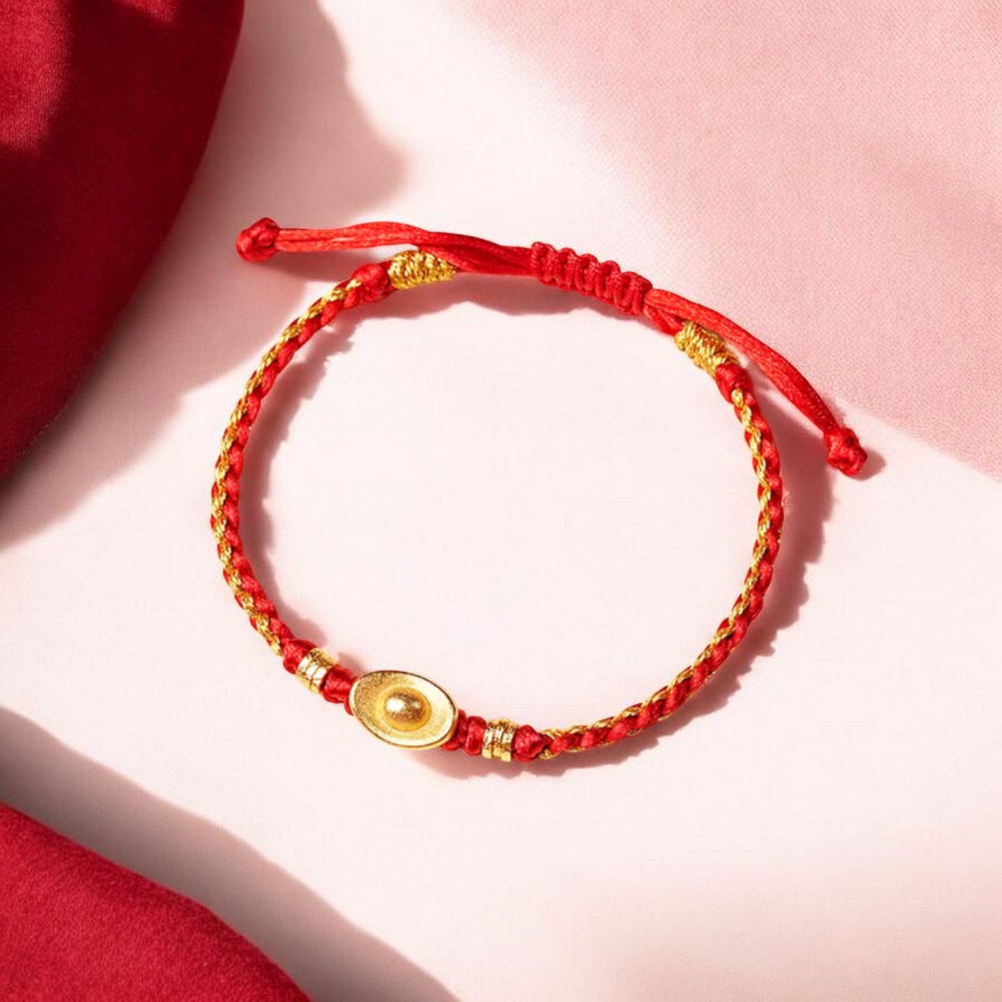 S925 Sterling Silver Yuanbao Ingot Charm Red Rope Bracelet
