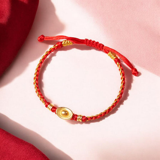S925 Sterling Silver Yuanbao Ingot Charm Red Rope Bracelet