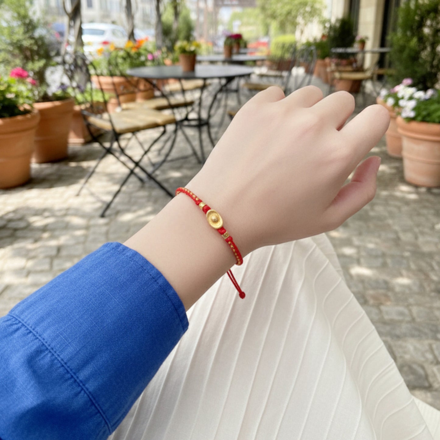 S925 Sterling Silver Yuanbao Ingot Charm Red Rope Bracelet