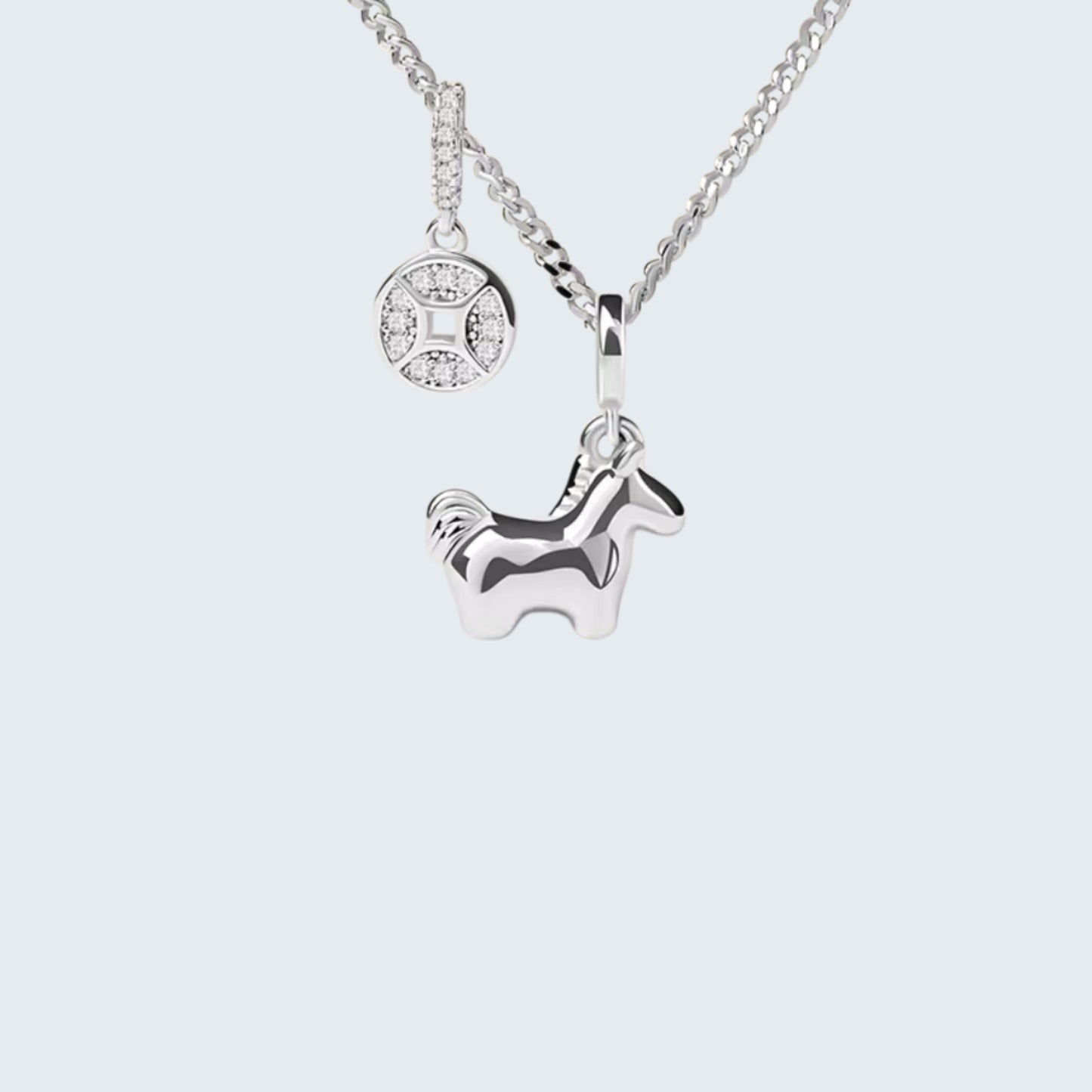S925 Sterling Silver Bring Wealth Zodiac Year of the Horse Charm Necklace