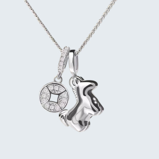 S925 Sterling Silver Bring Wealth Zodiac Year of the Horse Charm Necklace
