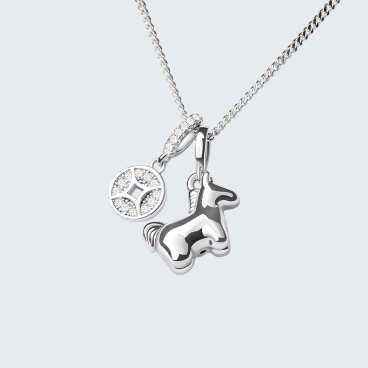 S925 Sterling Silver Bring Wealth Zodiac Year of the Horse Charm Necklace