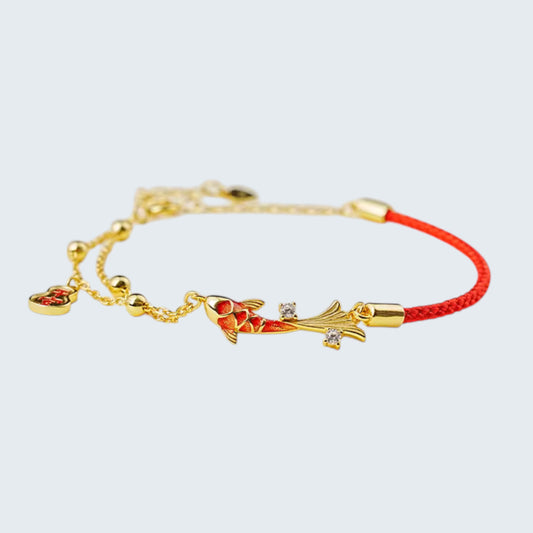 S925 Sterling Silver Koi Lucky Fish Charm Red Rope Bracelet