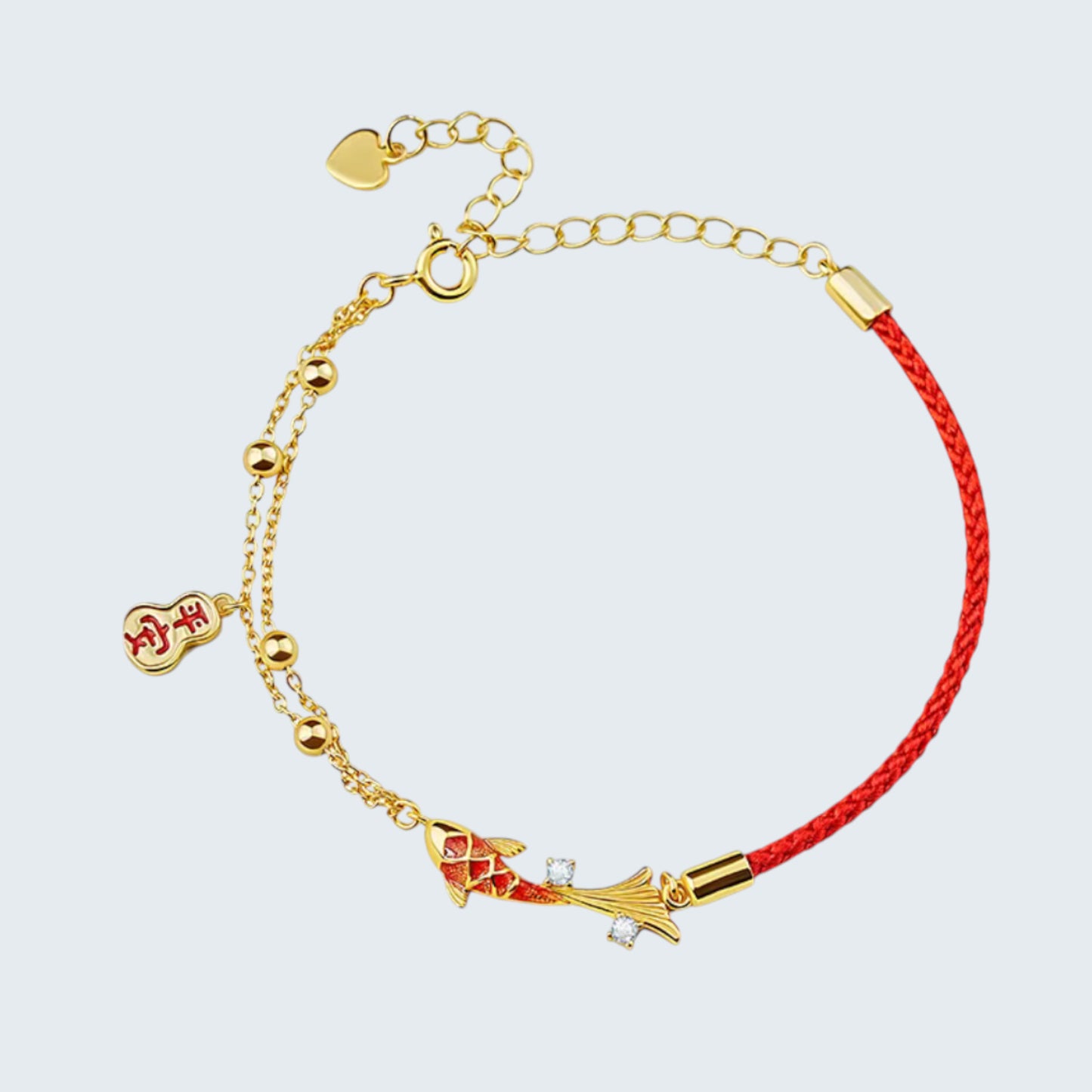 S925 Sterling Silver Koi Lucky Fish Charm Red Rope Bracelet