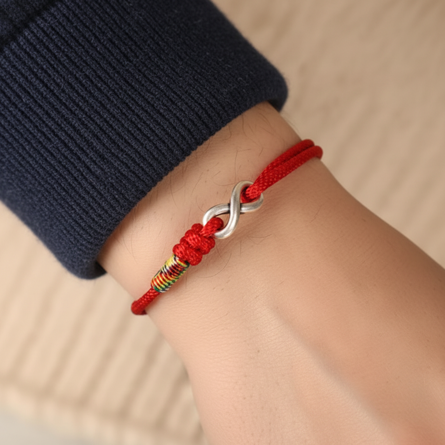 999 Pure Silver Chinese Peace and joy Charm Infinity Red Braided Rope Bracelet Anklet