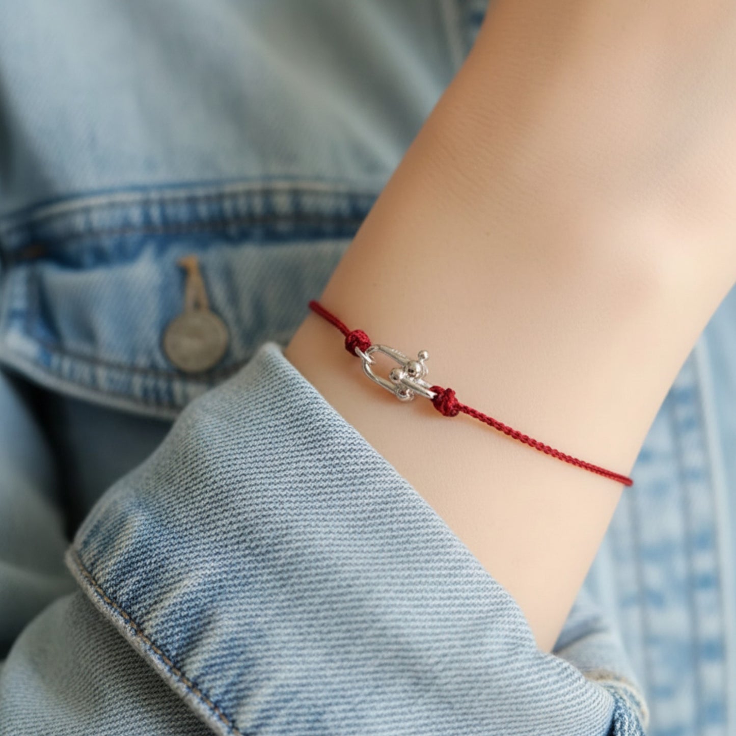 S925 Sterling Silver Horseshoe Buckle Woven Fine Hand Braided Rope Bracelet Anklet