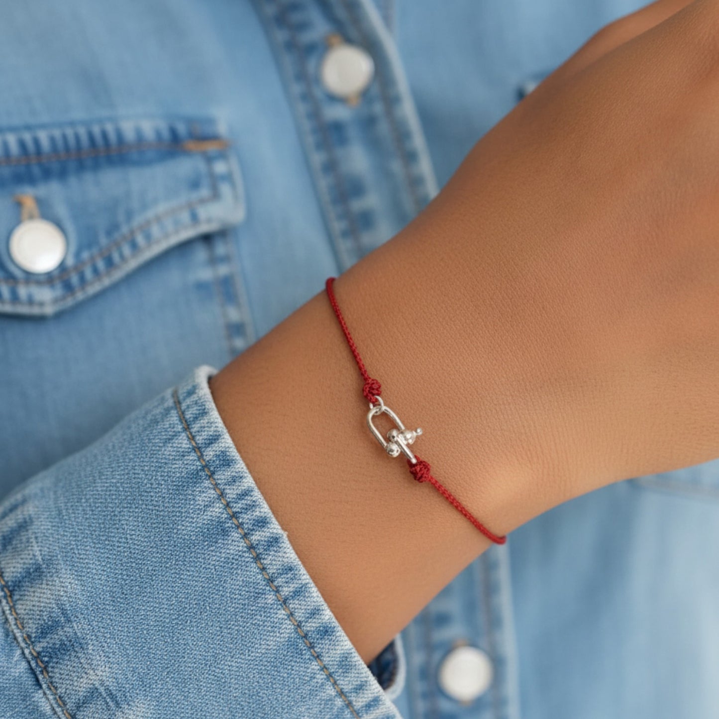 S925 Sterling Silver Horseshoe Buckle Woven Fine Hand Braided Rope Bracelet Anklet