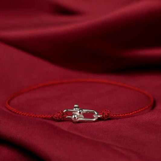 S925 Sterling Silver Horseshoe Buckle Woven Fine Hand Braided Rope Bracelet Anklet
