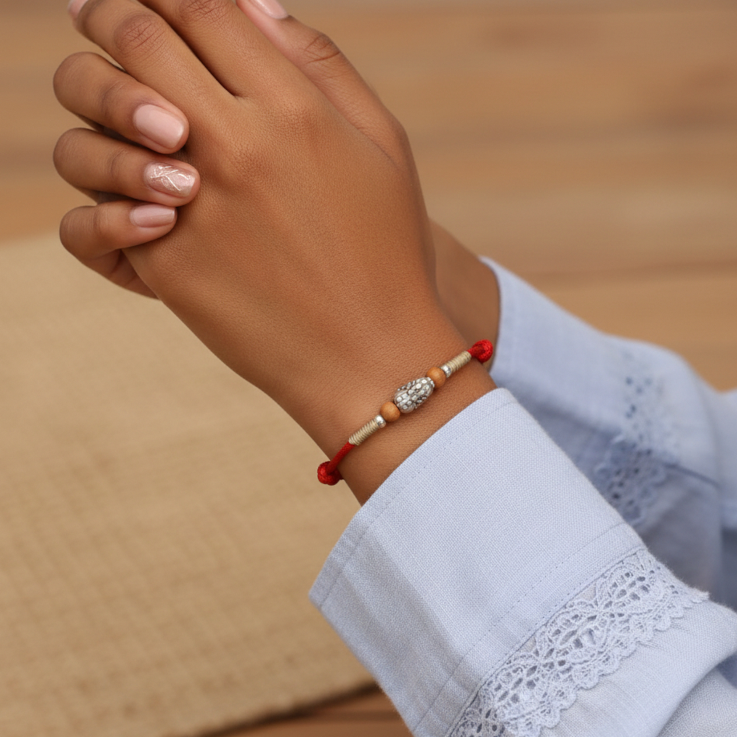 999 Pure Silver Chinese Pixiu Wood Charm Bracelet Anklet - Hand Braided