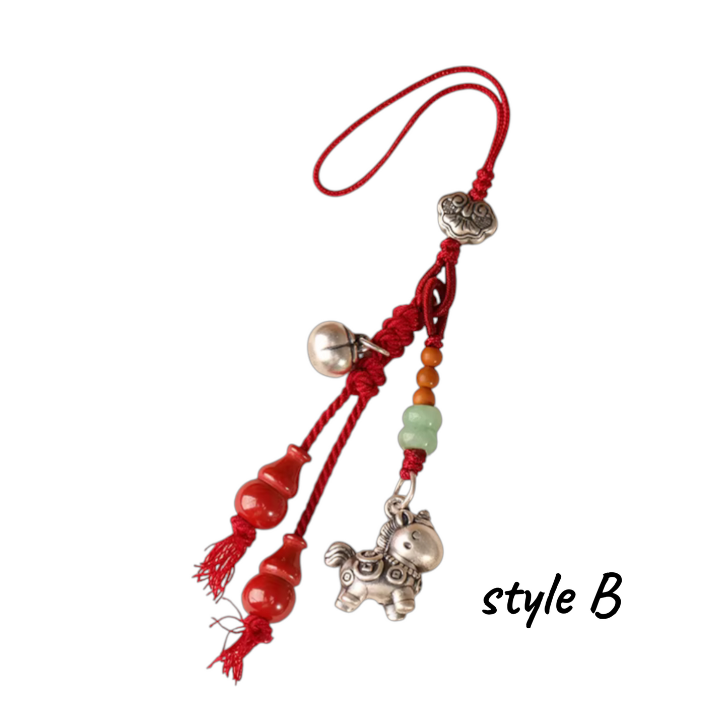 999 Real Silver Horse Gourd Charm Pendant, Hand Braided Key chain Charm