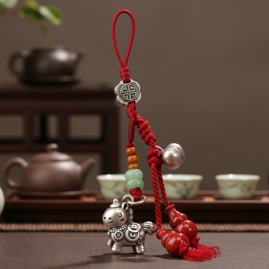 999 Real Silver Horse Gourd Charm Pendant, Hand Braided Key chain Charm