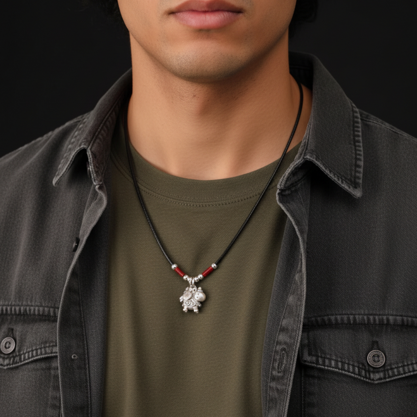 999 Pure Silver Chinese Zodiac Horse Charm Rope Hand Braided Necklace Men and Women