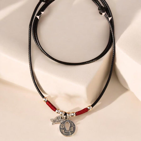 S925 Sterling Silver Koi Necklace, Hand Braided Rope, Good Luck Charm