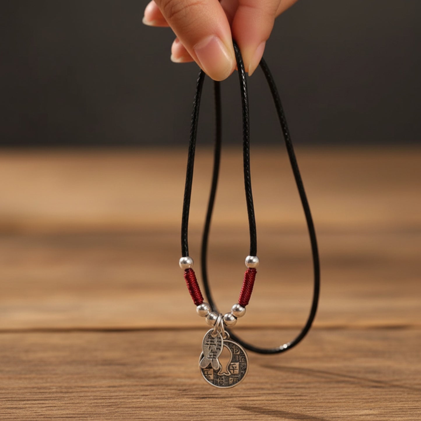 S925 Sterling Silver Koi Necklace, Hand Braided Rope, Good Luck Charm