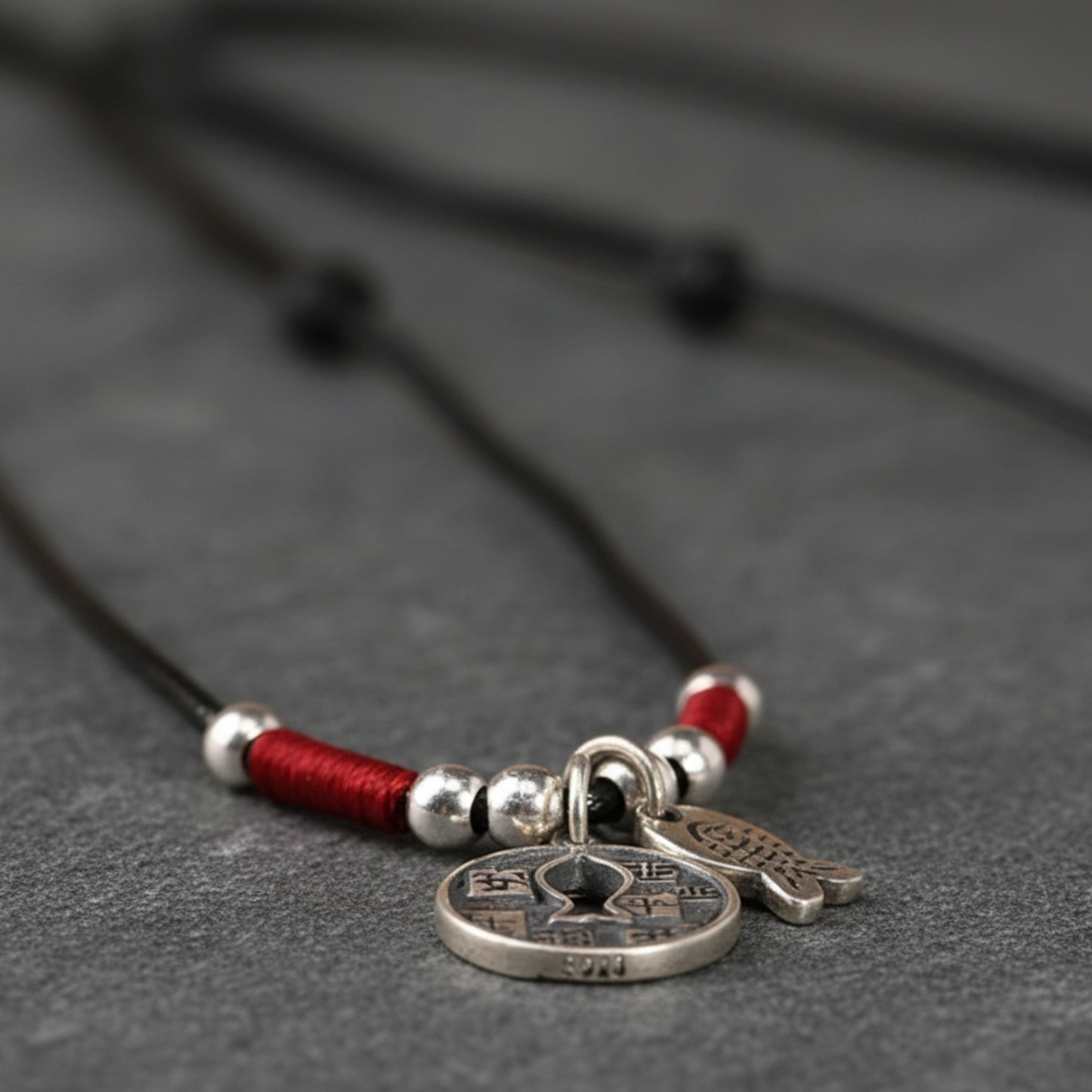 S925 Sterling Silver Koi Necklace, Hand Braided Rope, Good Luck Charm