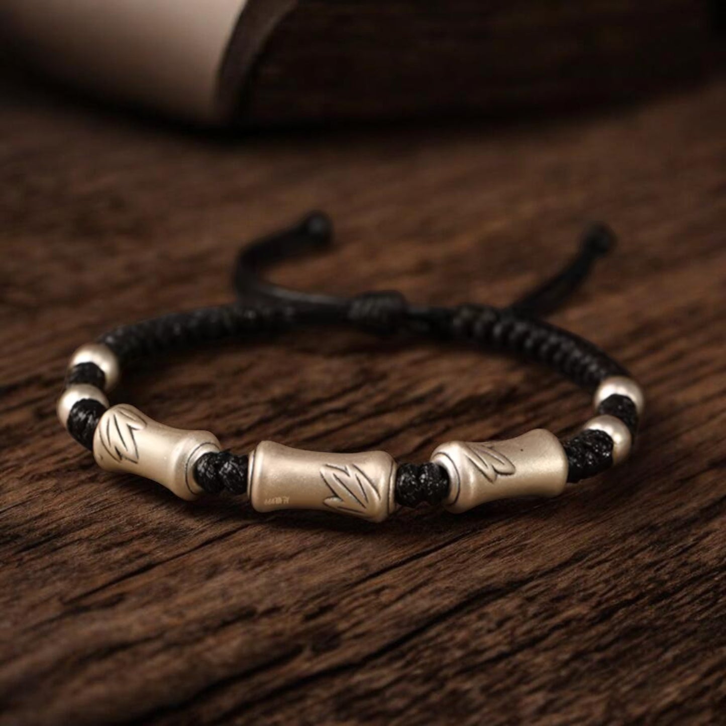 999 Pure Silver Hand Braided Bamboo Knot Rope Adjustable Men Women Bracelet
