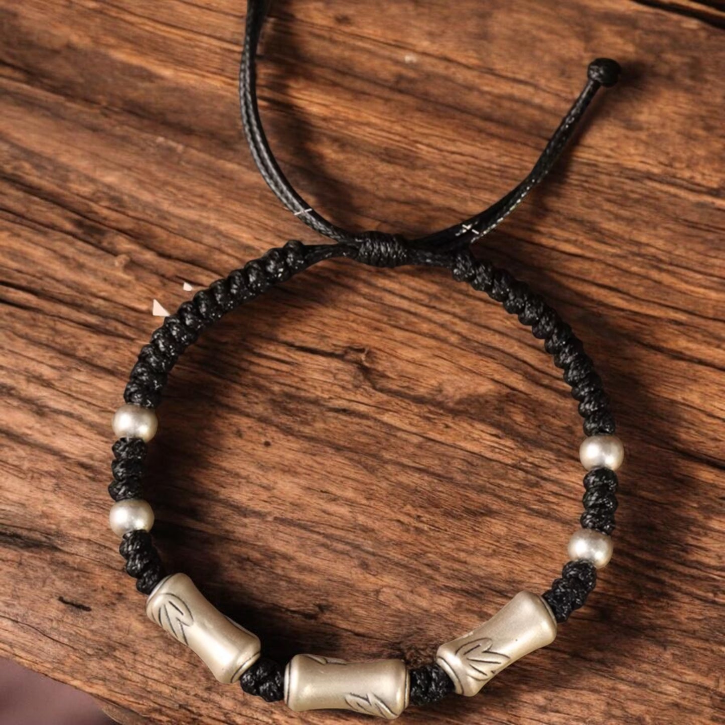 999 Pure Silver Hand Braided Bamboo Knot Rope Adjustable Men Women Bracelet