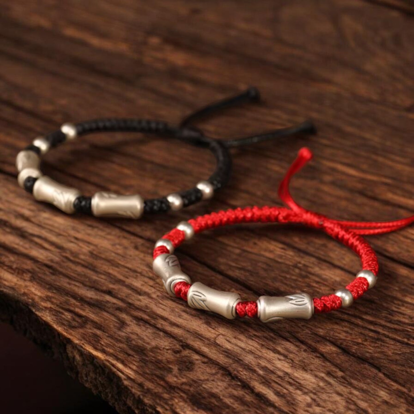 999 Pure Silver Hand Braided Bamboo Knot Rope Adjustable Men Women Bracelet