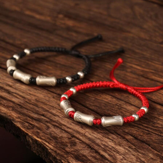 999 Pure Silver Hand Braided Bamboo Knot Rope Adjustable Men Women Bracelet