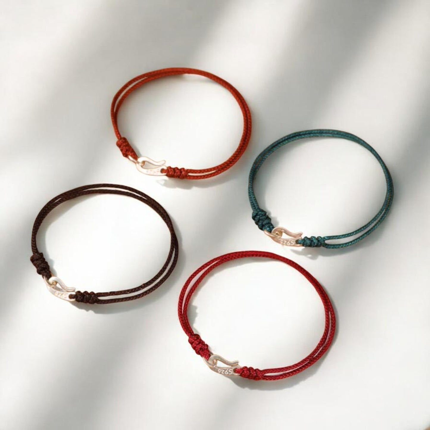 S925 Sterling Silver Hook Hand Braided Woven Rope Adjustable Men Women Couple Bracelet
