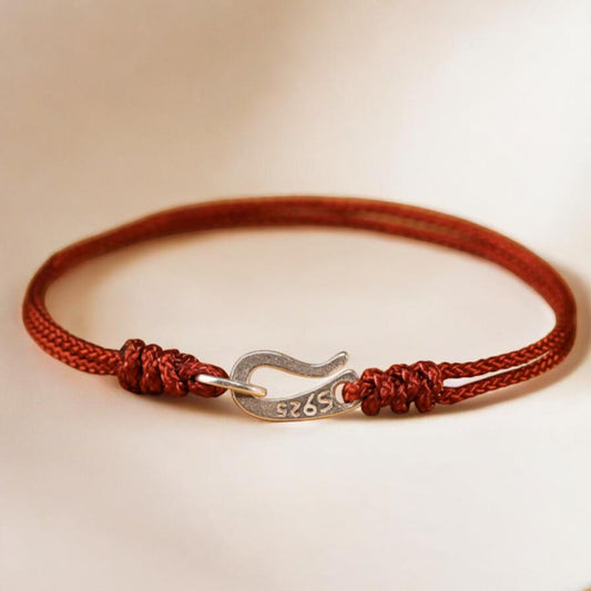 S925 Sterling Silver Hook Hand Braided Woven Rope Adjustable Men Women Couple Bracelet