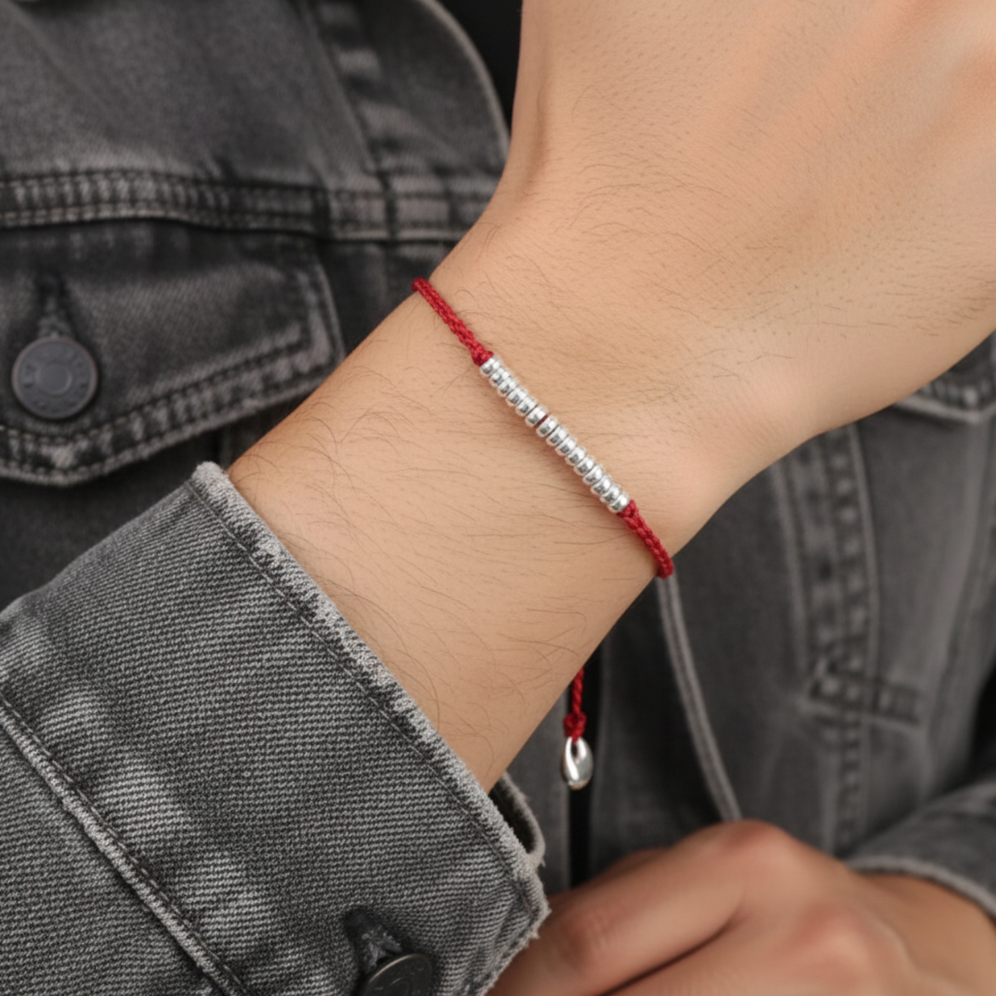 S925 Sterling Silver Beads Fu Blessing Charm Woven Fine Hand Braided Rope Bracelet