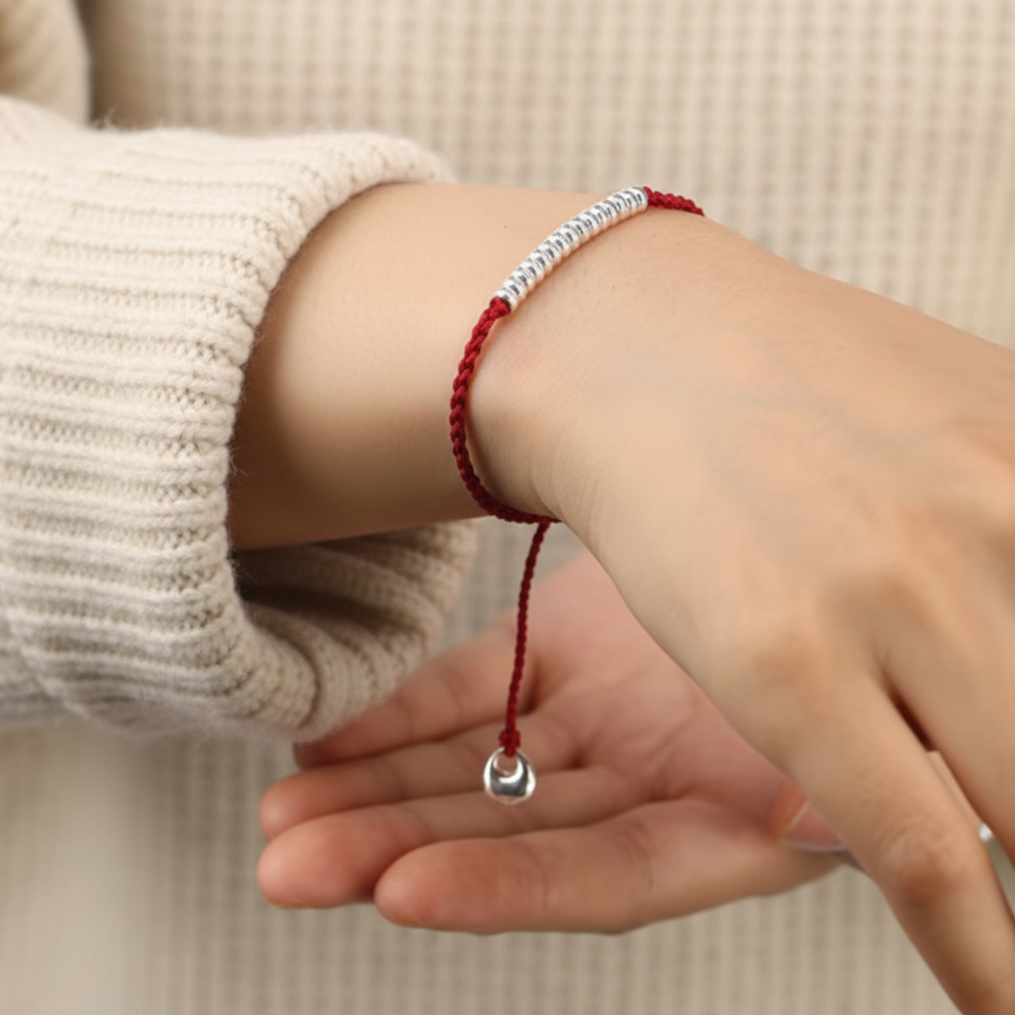 S925 Sterling Silver Beads Fu Blessing Charm Woven Fine Hand Braided Rope Bracelet