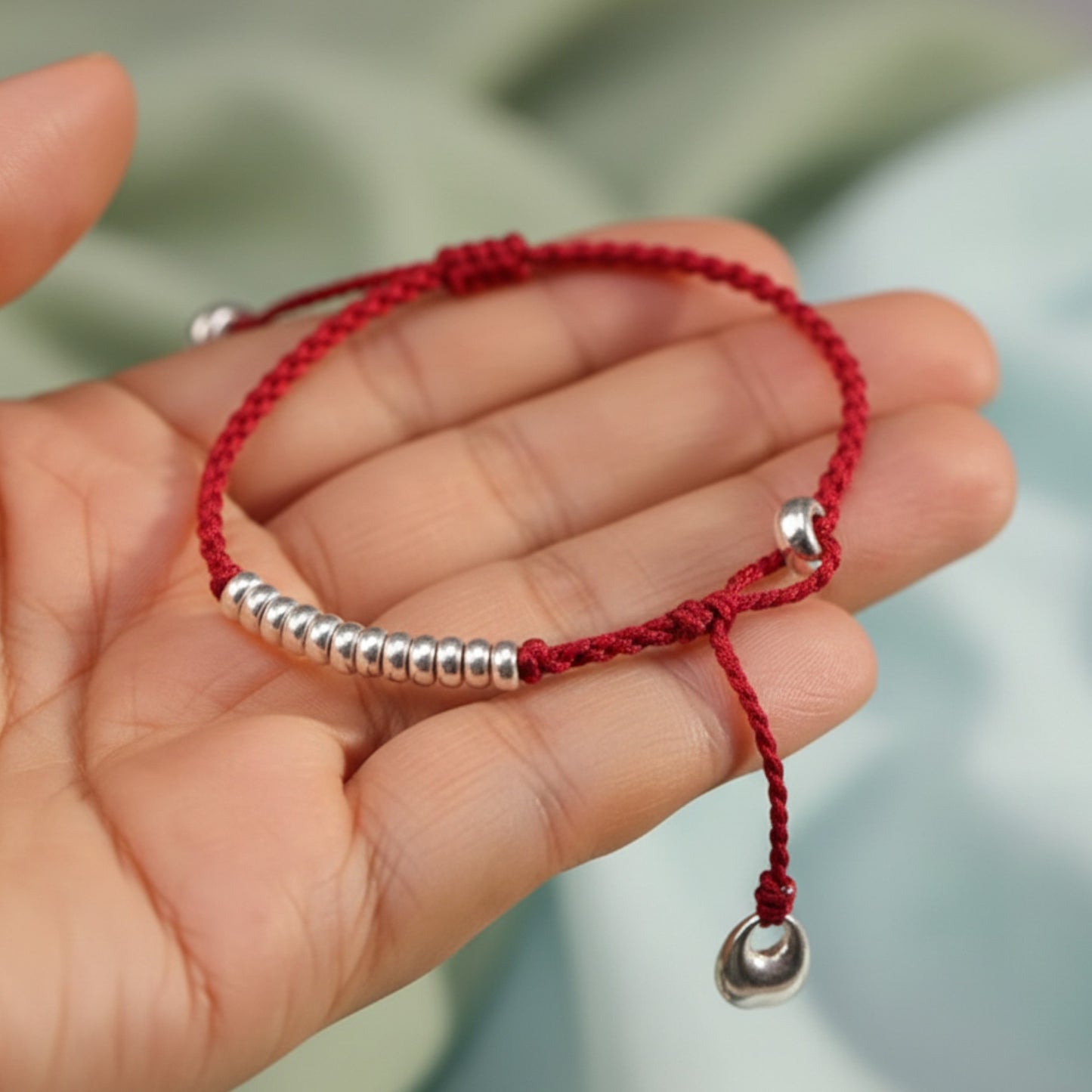 S925 Sterling Silver Beads Fu Blessing Charm Woven Fine Hand Braided Rope Bracelet